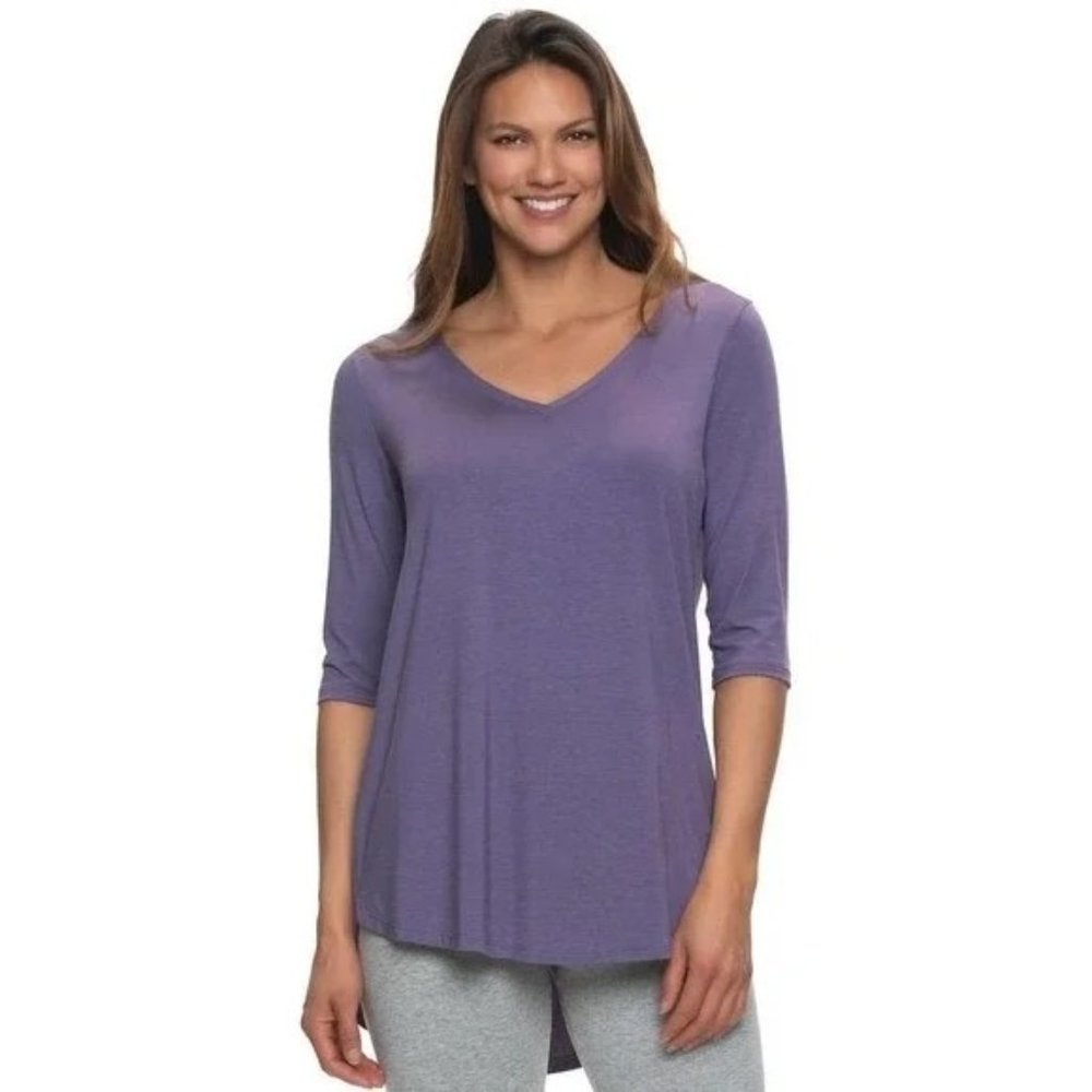 FELINA Modal V-Neck Tunic Top Half Sleeve Hi Low Hem Stretch - Lotus Petal - NWT